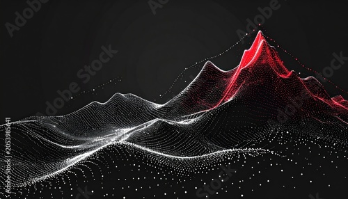 Abstract 3D landscape of data visualization, mountains in red and white