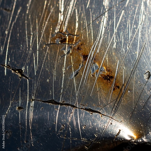 Scratched Metal Surface with Rust and Cracks - Close-Up Texture.