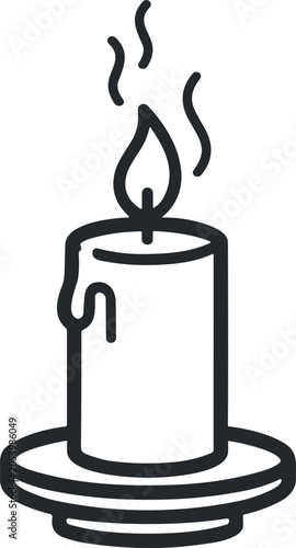Bild auf Leinwand Simple line art illustration of a burning candle on a saucer, emitting smoke