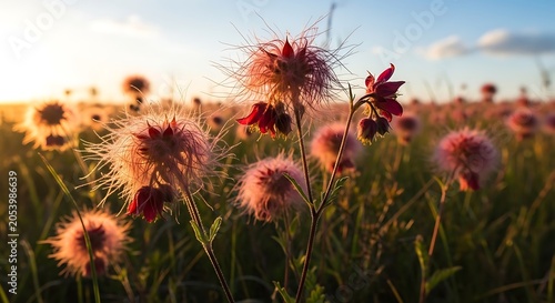 Crimson Clover Field at Sunset - A Serene Landscape.