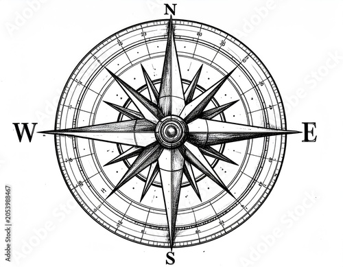 Ornate, detailed compass rose with intricate points and directional markers