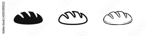 Foto Fresh Bread or Bakery Loaf Icon Set in Three Styles