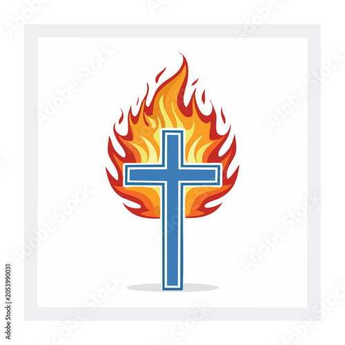 Blue Cross with Flame Cartoon Vector