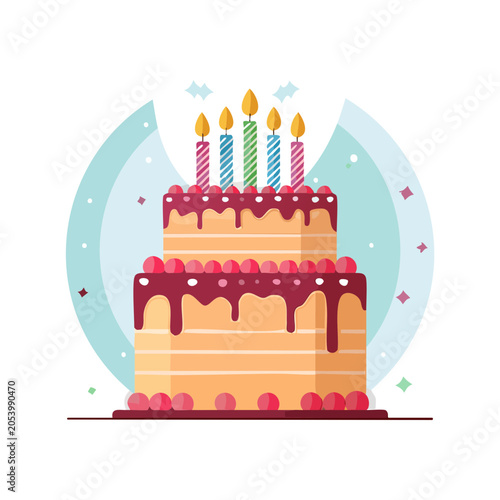 Flat Design Birthday Cake with Candles