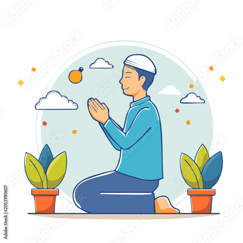 Flat Illustration of Praying Man