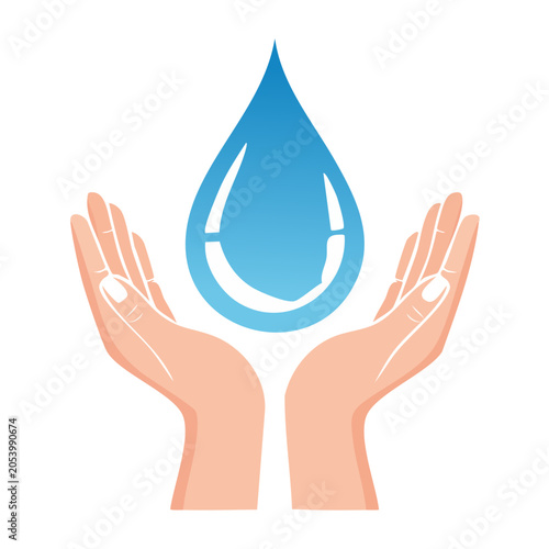 Hands Holding Water Drop Flat Design