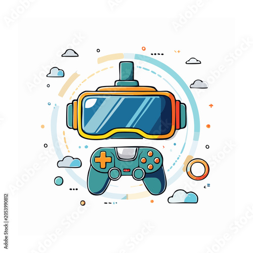 vr headset and gamepad flat design
