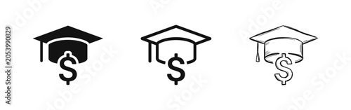 Foto Graduation Cap with Dollar Sign Icon Set, Education Cost and Scholarship, Solid,