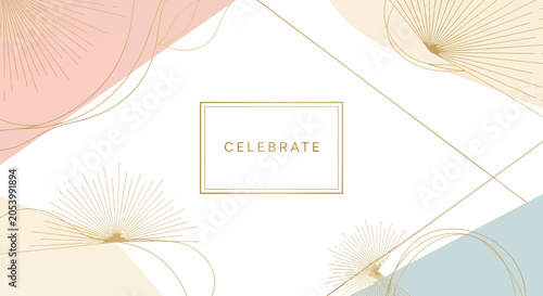 Elegant Minimalist Celebration Background with Gold Line Art and Soft Pastel Abstract Geometric Shapes for Sophisticated Event Invitations