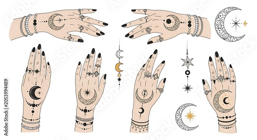 Mystical Hands and Celestial Symbols - A Spiritual Collection.