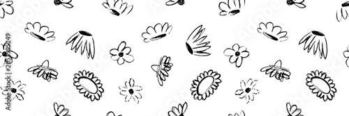 Photos Scribble flowers seamless pattern on transparent background