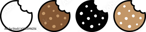 Four cartoon cookies with bite taken out of them side by side