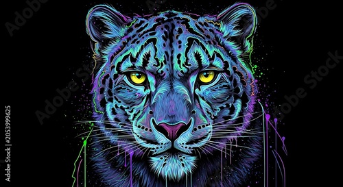 Vibrant Neon Panther Portrait - A Striking Display of Wildlife Art.