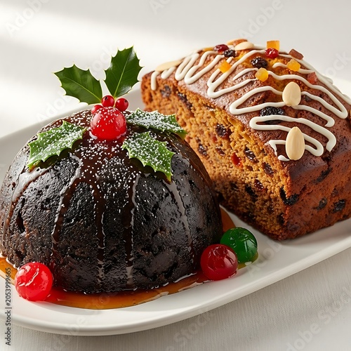 Festive Christmas Pudding and Fruitcake - A Holiday Dessert Delight.