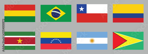 Bild auf Leinwand South America country flags vector icons set