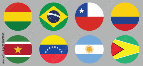 Canvastavla South America country flags vector icons set