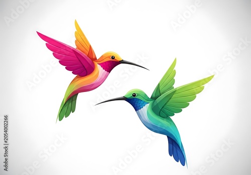Colorful Hummingbirds in Flight - A Vibrant Duo.