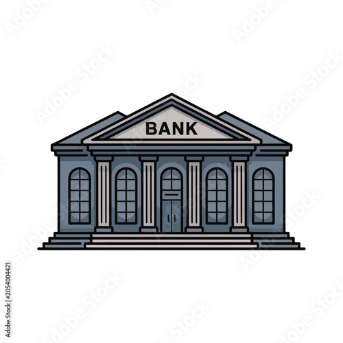 Classic bank building exterior architecture icon for financial services