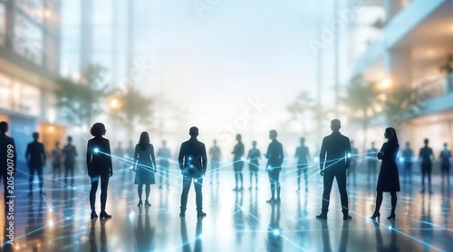 Silhouetted Business People Connected