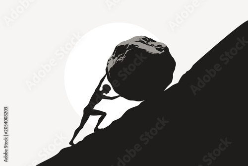 Photos Sisyphus Concept with Hard Work, Struggle, Mental Strength, Progress and Victory