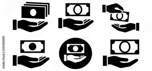 Foto Collection of hand and money icons for payment, salary, and transaction