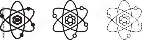 Photos Set of four atom with orbiting electrons in various styles including solid black