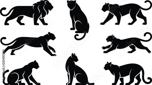 Photos Set of wild predatory cat silhouettes with predator silhouette wildlife collecti