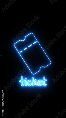 Glowing neon ticket icon shines brightly on a dark background