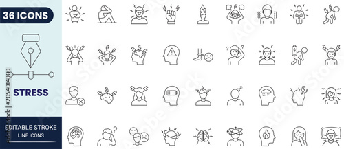 Foto Stress icon set in outline style