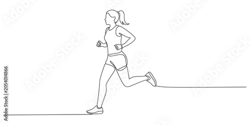 Woman running in continuous line art style