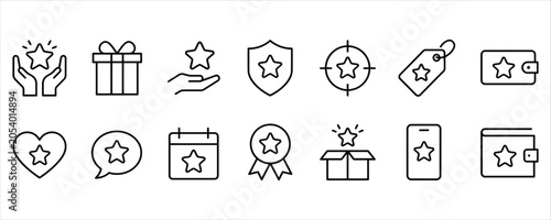 Loyalty Reward Points Customer Bonus Program Line Icon Set