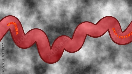 Blood Stream with Moving Cholesterol Text Illustration Loop
