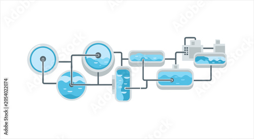 Bild auf Leinwand Water Treatment Plant Process Flow Diagram Illustration.