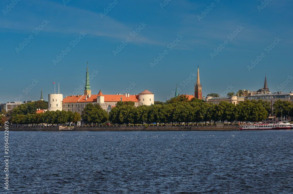 Fototapeta premium Riga Panorama with Riga Castle – Official Residence of the President of Latvia on the Daugava River