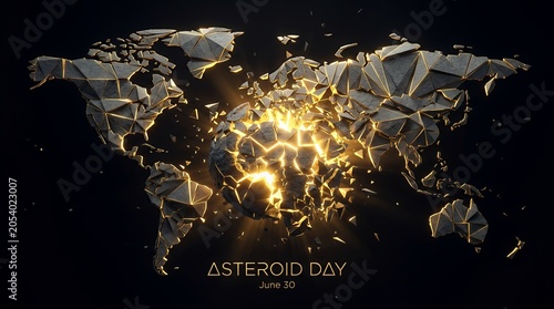 Exploding 3D geometric world map for Asteroid Day celebration.