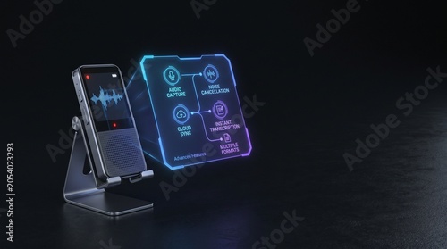 Digital voice recorder with holographic advanced features interface