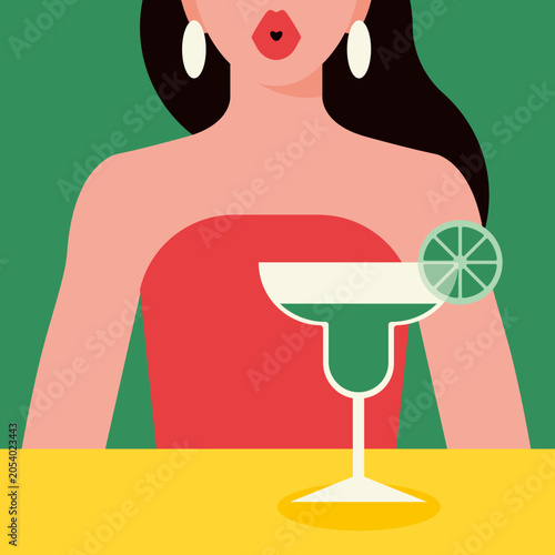 Woman Sitting at Table with Margarita