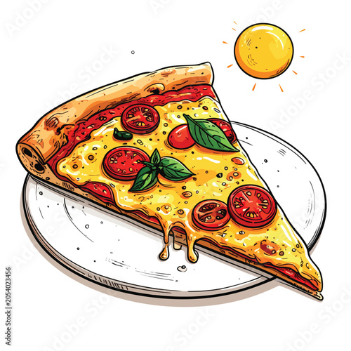 A single delicious slice of cheesy pepperoni pizza on a white plate.