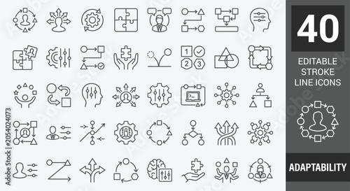 Adaptability icon set. Outline Icon Collection. Editable stroke. Vector illustration