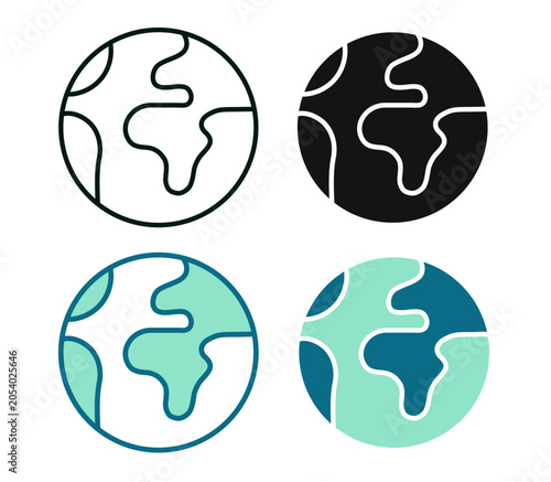 Planet Earth Icon. Globe logo. Sustainability concept. Line, Duotone and Solid Style for Dark and Light UI, Web and Mobile Apps.