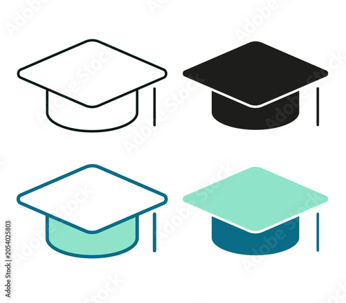 Quality Education icon. Graduation cap logo. Sustainable Development Goals concept. Line, Duotone and Solid Style for Dark and Light UI, Web and Mobile Apps.