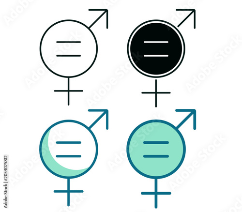 Gender Equality Icon. Male, Female and Equal logo. Sustainable Development Goals concept. Line, Negative, Duotone and Solid Style for Dark and Light UI, Web and Mobile Apps.