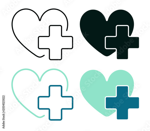 Good Health and Well-being icon. Heart and medical cross logo. Sustainable Development Goals concept. Line, Duotone and Solid Style for Dark and Light UI, Web and Mobile Apps.