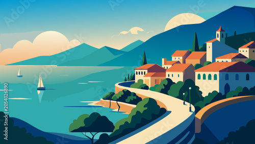 Saranda Coastal Town Vector Illustration 