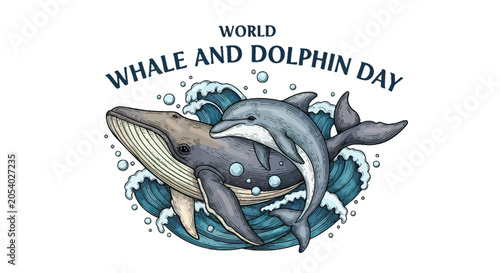 Illustration of Whale and Dolphin Together.