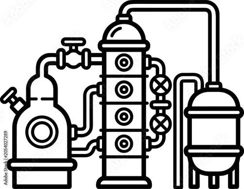 Tableau sur toile Distillery Equipment: Still, Condenser, and Tanks for Alcohol or Chemical Produc