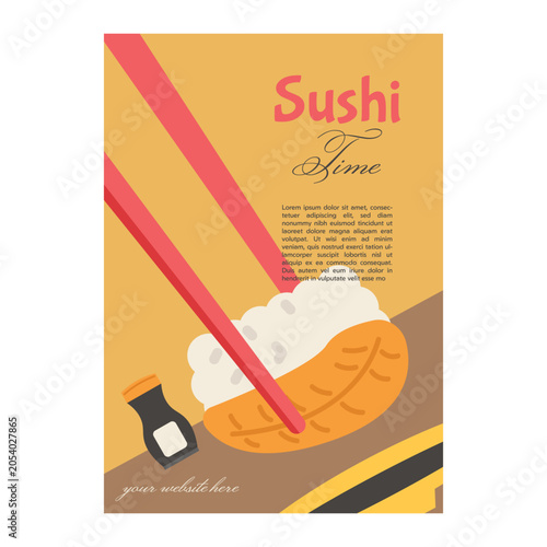 Japanese Sushi Restaurant Poster Collection Vector Set Food Promotion Flyer Templates with Cute Sushi Characters