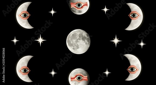 Celestial Watchers - A Surreal Moon and Starry Eye Composition.