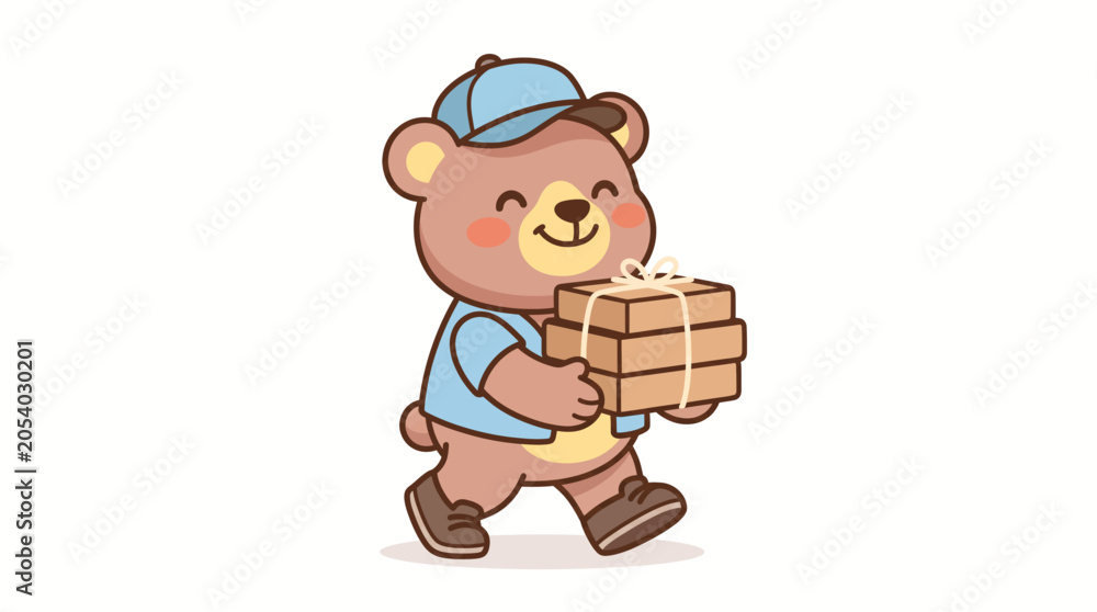 Fototapeta premium A cartoon bear delivering a package.