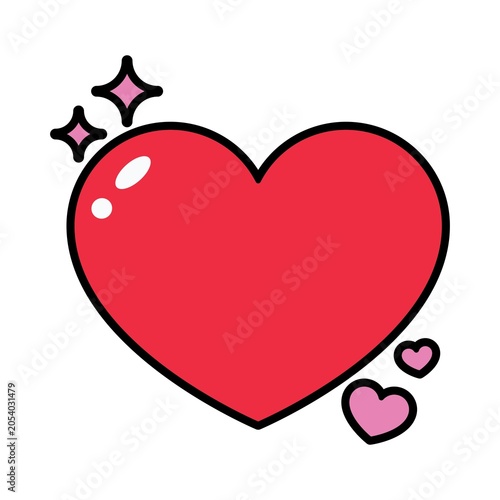 Tableau sur toile Cute big red heart in simple flat cartoon style isolated on light background